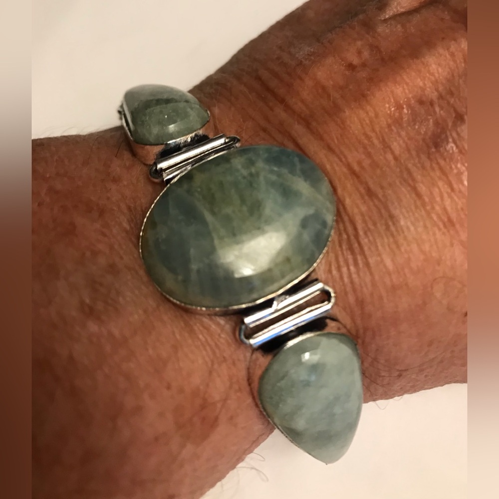 Amazonite Stamped 925 Sterling Silver Bracelet